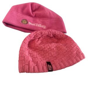 2 BULA & SUN VALLEY Pink Knit Soft Beanie Caps Hats One Size Outdoors Kids EUC